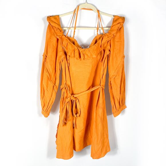Marissa Webb Cold‎ Shoulder Dress Dress Orange Linen Blend Long Sleeve Sz 12 - Picture 8 of 15